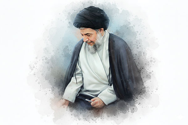 تصوی بازسازی شده از شهید صدر در حال دیدن کتاب