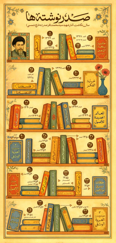 اینفوگرافیک آثار شهید صدر بر اساس سال نگارش یا انتشار