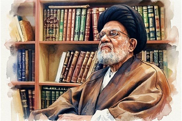 تصویر چهره آیت الله سید کاظم حائری سبک آبرنگ